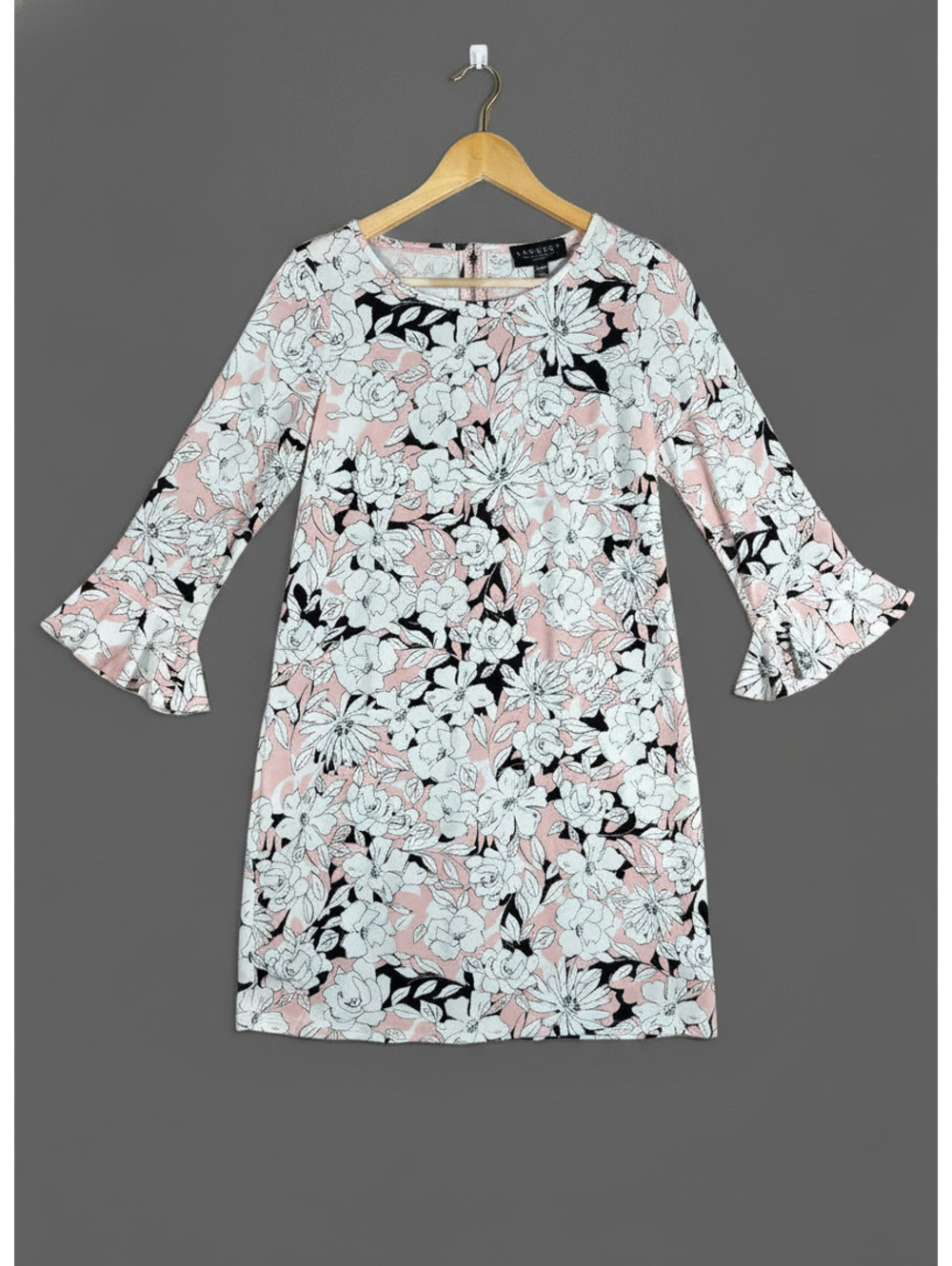 Laundry by Shelli Segal Pink Cottage Floral Mini Dress 3/4 Flare Sleeve Small